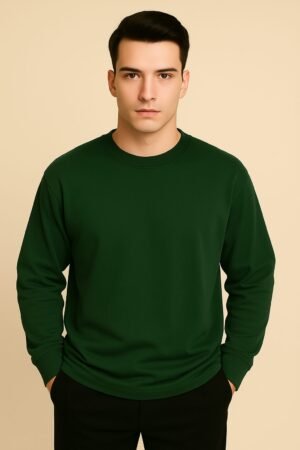 Forest green oversized full sleeve T-shirt styled in a casual fit with spiritual calm.
